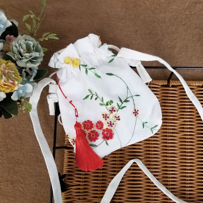 Buddhist Blessing Embroidered Flowers Cherry Blossoms Vine Canvas Crossbody Bag Shoulder Bag