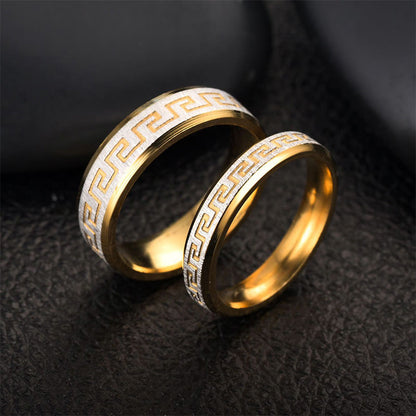 Buddhist Blessing Tibetan Great Wall Pattern Titanium Steel Balance Ring