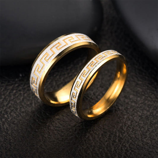 Buddhist Blessing Tibetan Great Wall Pattern Titanium Steel Balance Ring