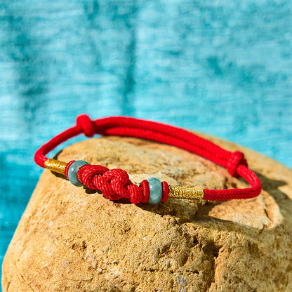 Buddhist Blessing Red String Jade Luck Fortune Knot Braided Couple Bracelet