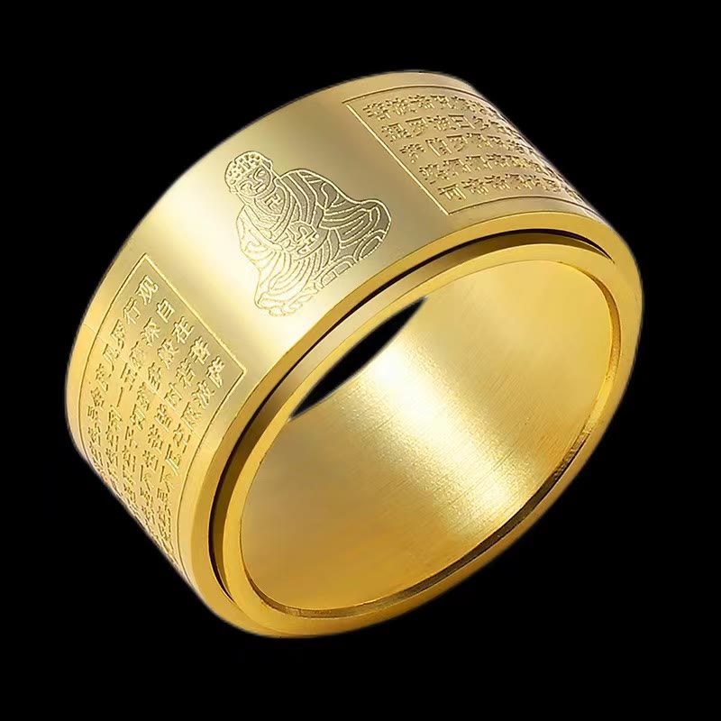 Buddhist Blessing Chinese Zodiac Natal Buddhist Blessing Heart Sutra Carved Titanium Steel Calm Rotatable Ring