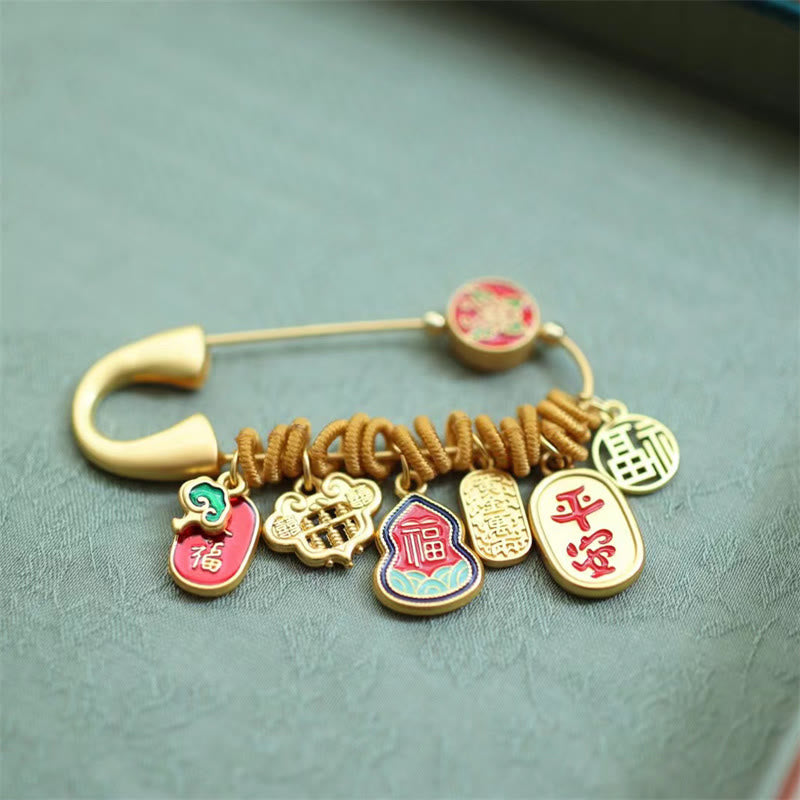 Buddhist Blessing Fu Character Butterfly Safe And Well Brass Fortune Brooch