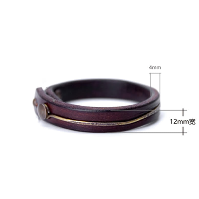 Buddhist Blessing Vintage Leather Copper Brass Wire Healing Bangle Bracelet