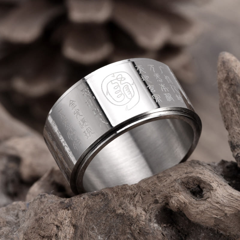 Buddhist Blessing Tibetan Golden Light Mantra Titanium Steel Smooth Surface Spinner Balance Ring
