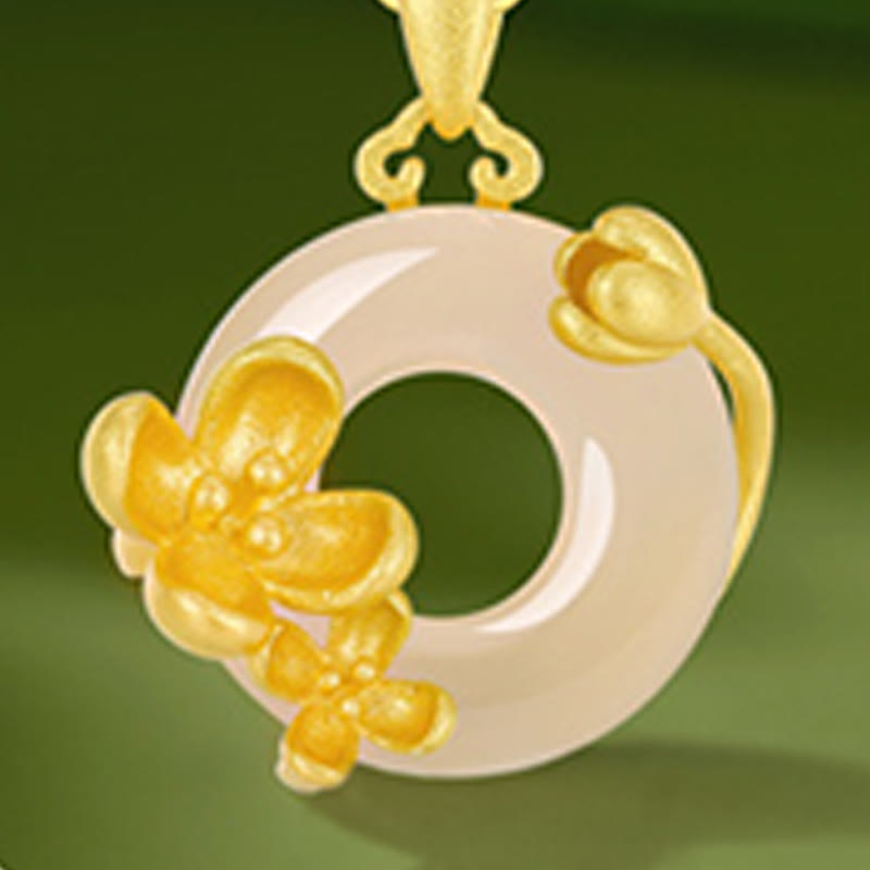 Buddhist Blessing Chalcedony 925 Sterling Silver Peace Buckle Flowers Necklace Pendant