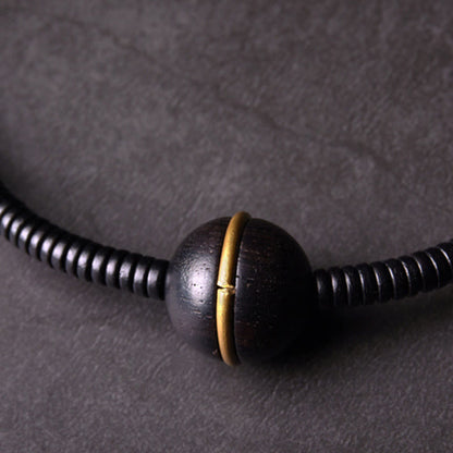 Buddhist Blessing Ebony Wood Copper Brass Balance Ball Cuboid Double Wrap Bracelet Necklace