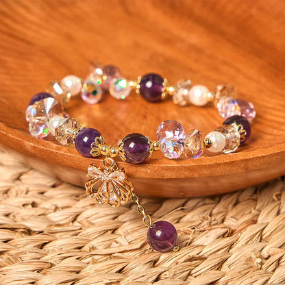 Buddhist Blessing Natural Amethyst Citrine Pearl Shell Peace Bracelet