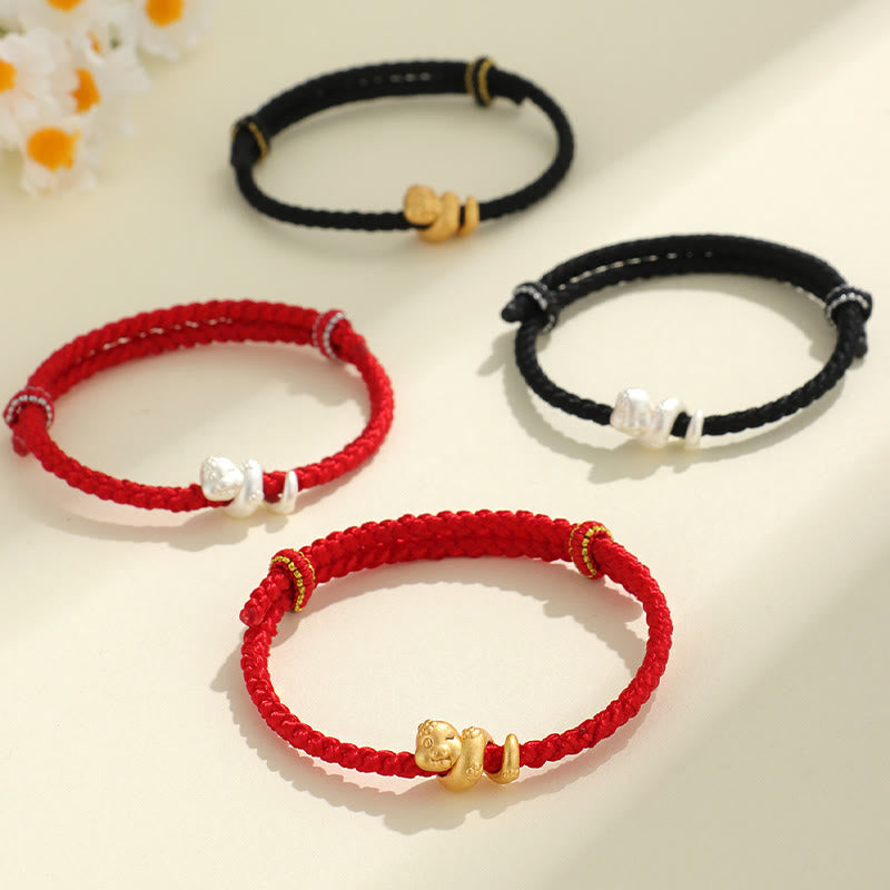 Buddhist Blessing Handmade 999 Sterling Silver Year Of Snake Red String Luck Braided Bracelet