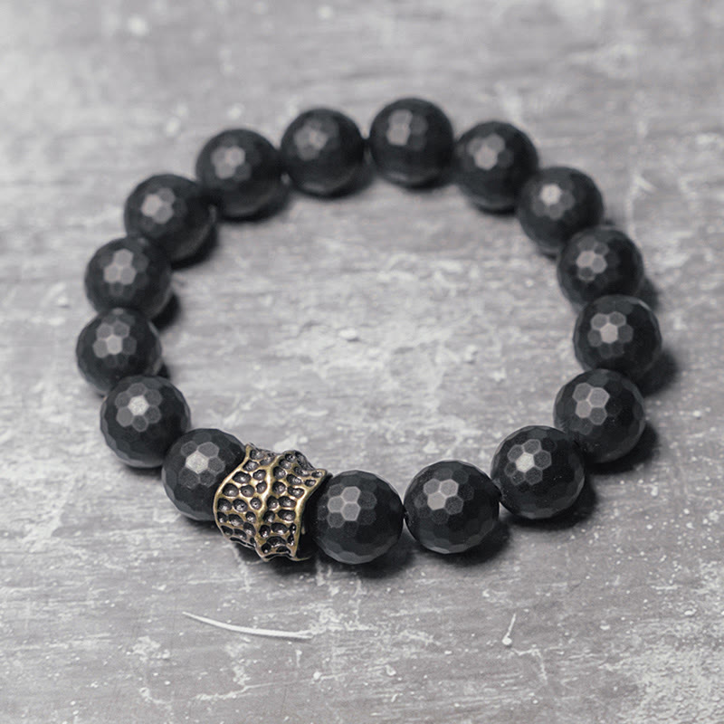 Buddhist Blessing Matte Frosting Black Onyx Copper Brass Protection Bracelet
