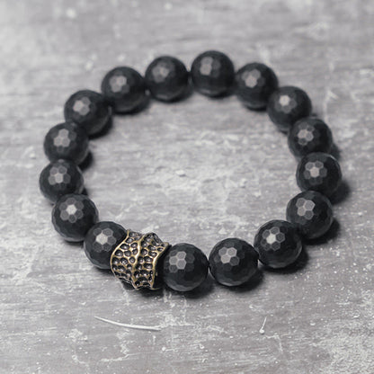 Buddhist Blessing Matte Frosting Black Onyx Copper Brass Protection Bracelet