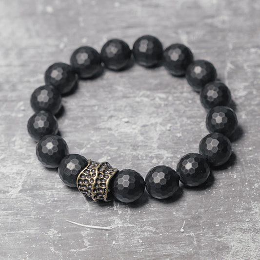 Buddhist Blessing Matte Frosting Black Onyx Copper Brass Protection Bracelet