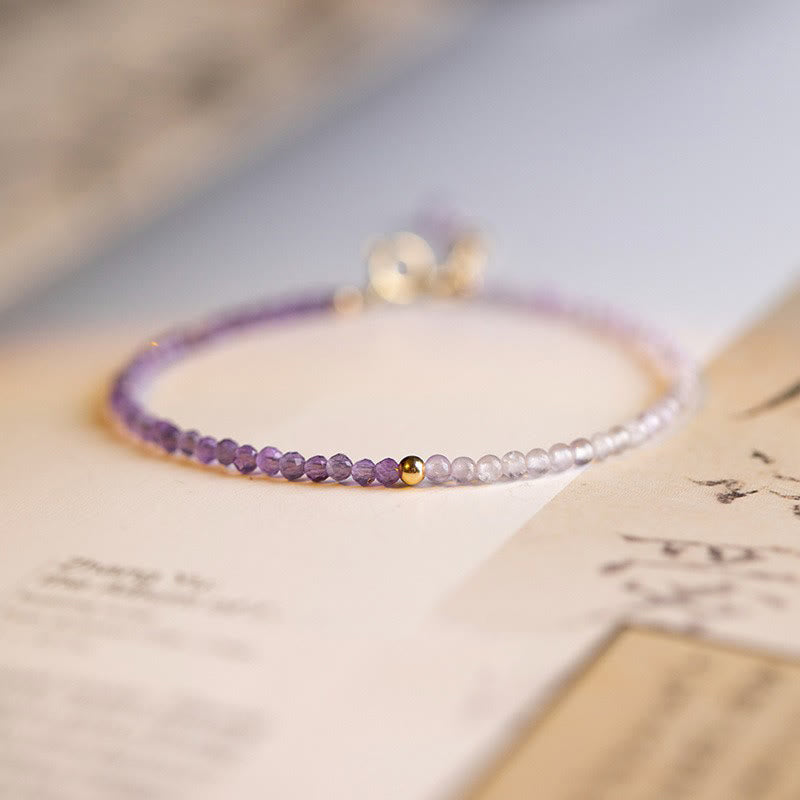 Buddhist Blessing 2.5mm Natural Amethyst Ultra-thin Beads 14k Gold Plated Copper Inner Peace Bracelet