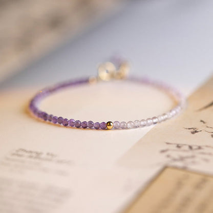 Buddhist Blessing 2.5mm Natural Amethyst Ultra-thin Beads 14k Gold Plated Copper Inner Peace Bracelet