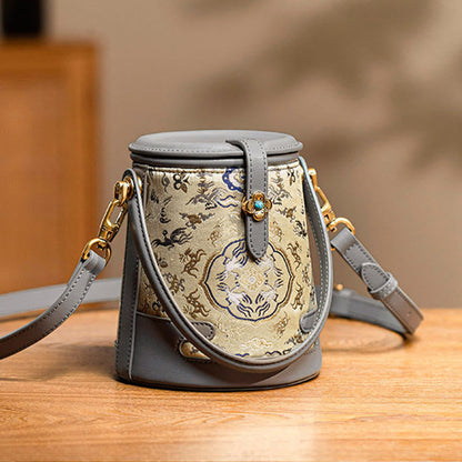 Buddhist Blessing Deer Crane Bamboo Flower Song Brocade Xiangyunsha Silk Crossbody Bag Hangbags