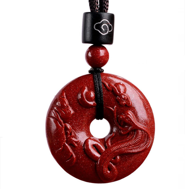 Buddhist Blessing Chinese Zodiac Cinnabar Peace Buckle Calm Necklace Pendant