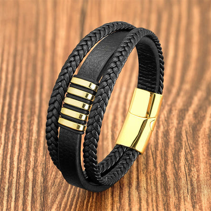 Buddhist Blessing Multi-layer Leather Rope Titanium Steel Buckle Balance Bracelet