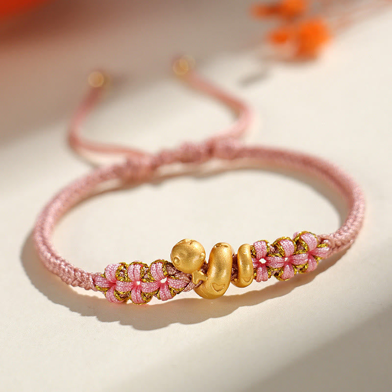 Buddhist Blessing Handmade 999 Sterling Silver Year Of The Snake Red String Heart Peach Blossom Luck Bracelet