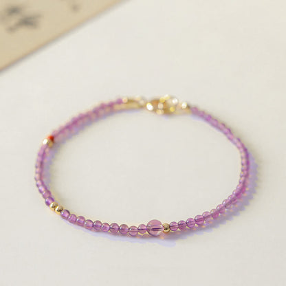 Buddhist Blessing 2mm Ultra-Thin Beads Natural Amethyst 14k Gold Plated Copper Inner Peace Meditation Bracelet