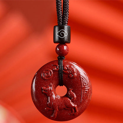 Buddhist Blessing Chinese Zodiac Cinnabar Peace Buckle Calm Necklace Pendant