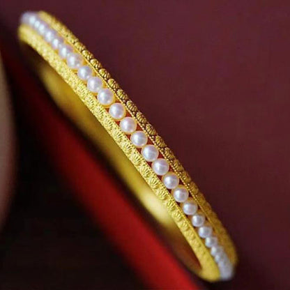 Buddhist Blessing Copper Pearl Healing Cuff Half Bracelet Bangle