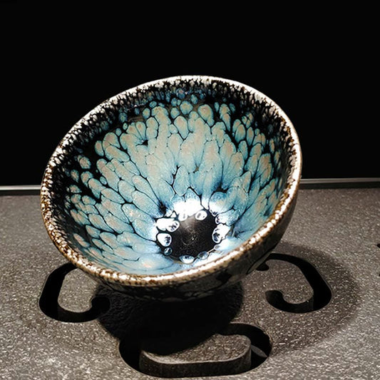 Buddhist Blessing Handmade Chinese Jianzhan Blue Spot Ceramic Teacup Tenmoku Kung Fu Tea Cup 150ml