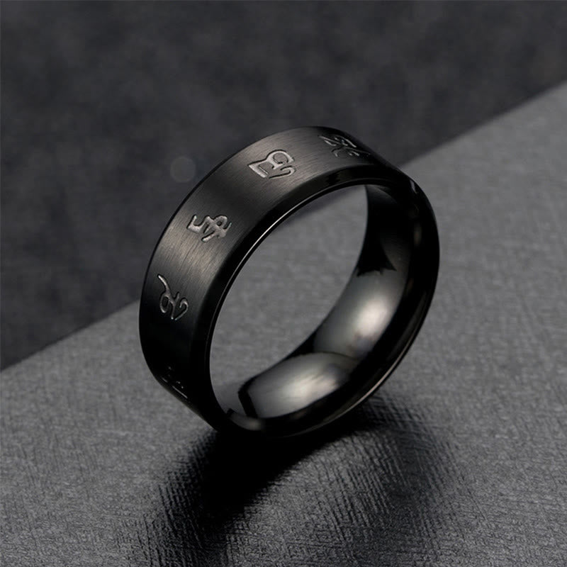 Buddhist Blessing Black Jambhala Mantra Titanium Steel Balance Ring