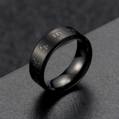 Buddhist Blessing Black Jambhala Mantra Titanium Steel Balance Ring