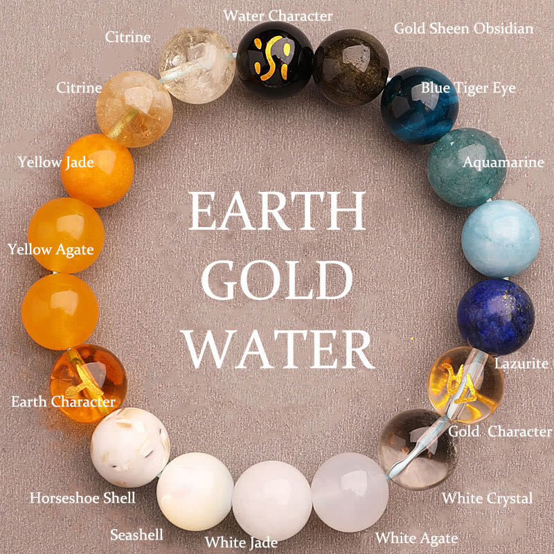Buddhist Blessing Five Elements Various Agate Crystal Green Strawberry Quartz Sun Stone Wealth Bracelet
