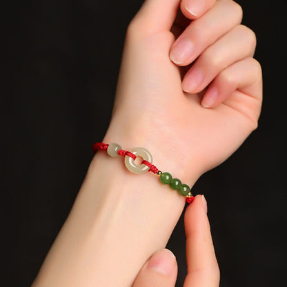 Buddhist Blessing Natural Hetian Jade Peace Buckle Red String Protection Luck Bracelet