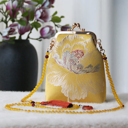 Buddhist Blessing Retro Chinese Embroidery Pearl Chain Crossbody Bag Shoudler Bag
