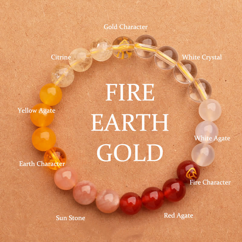 Buddhist Blessing Five Elements Various Agate Crystal Green Strawberry Quartz Sun Stone Wealth Bracelet