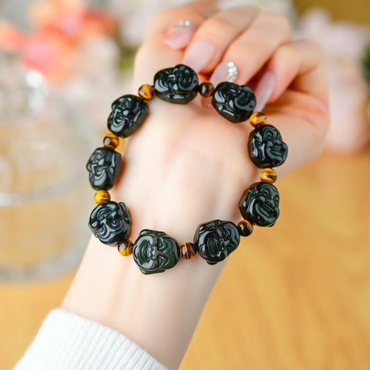 Buddhist Blessing Rainbow Obsidian Laughing Buddhist Blessing Positive Transformation Bracelet