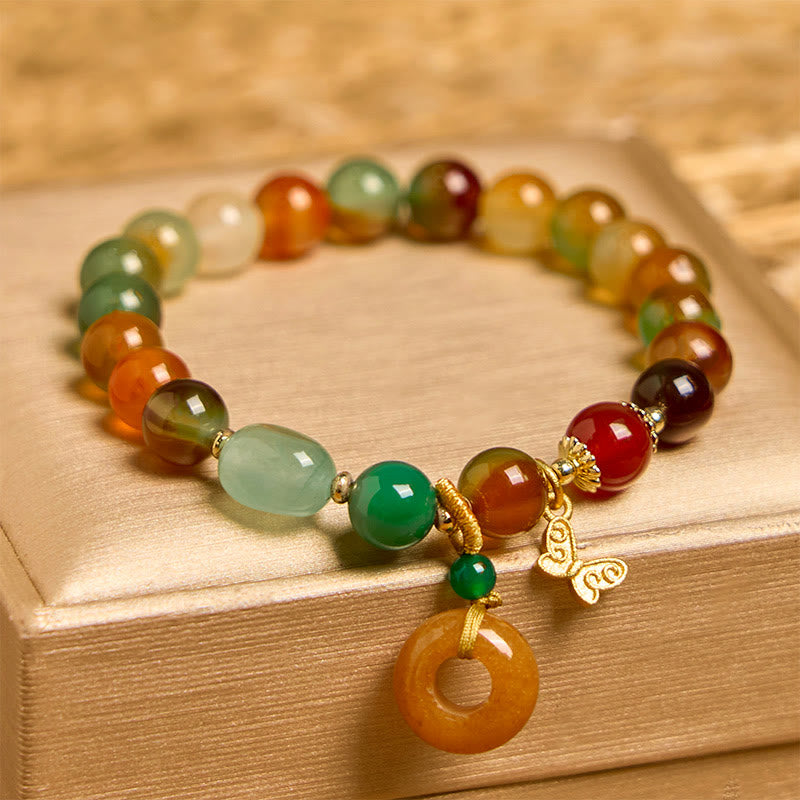 Buddhist Blessing Natural Colorful Peacock Agate Butterfly Peace Buckle Lily Of The Valley Support Bracelet