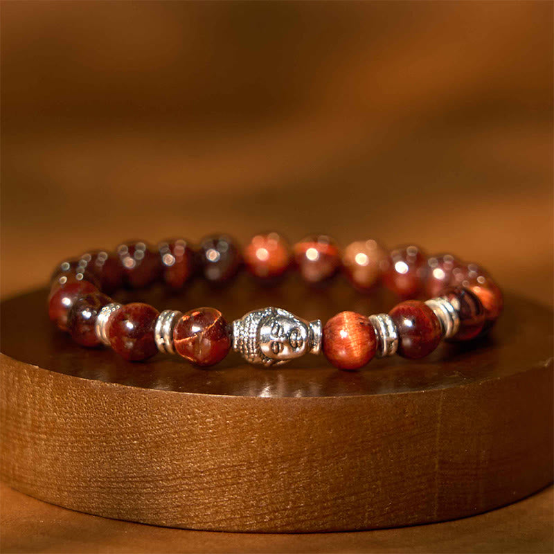 Buddhist Blessing Blue Green Red Tiger Eye Buddhist Blessing  Head Balance Bracelet