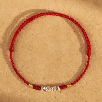 Buddhist Blessing 925 Sterling Silver String Protection Luck Ultra-Thin Braided Bracelet Anklet