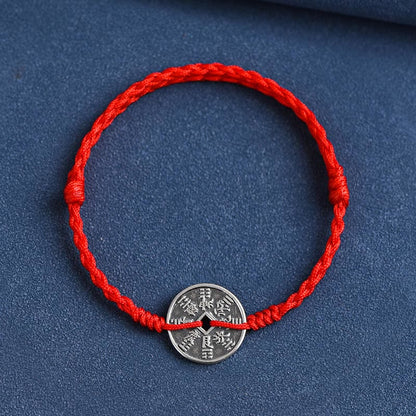 Buddhist Blessing 925 Sterling Silver Coin Protection Braided Bracelet Anklet
