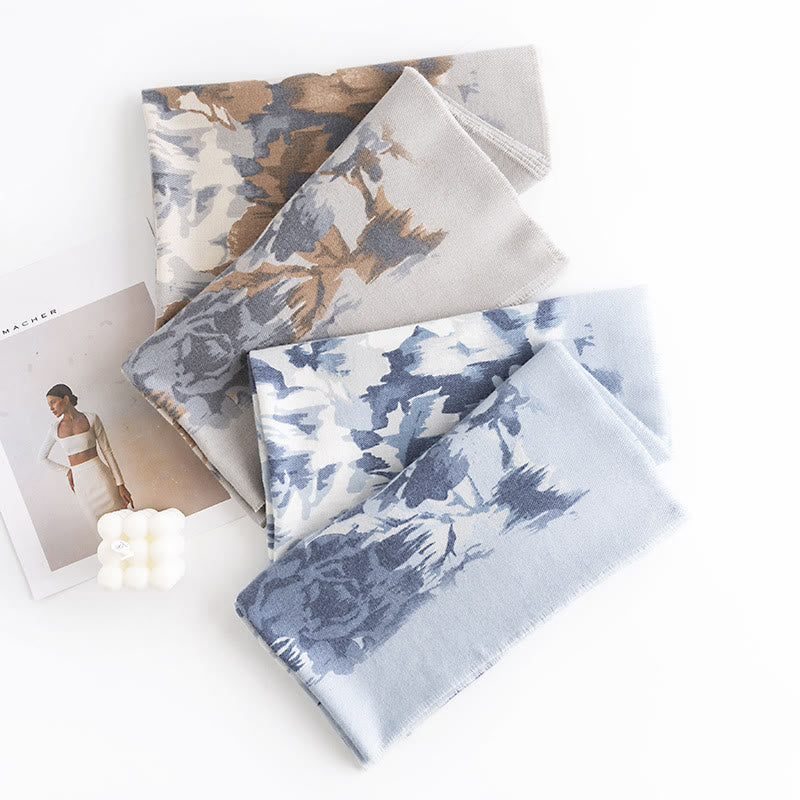 Buddhist Blessing Tibetan Shawl Ethnic Retro Rose Print Fall Winter Cozy Warm Scarf Wrap