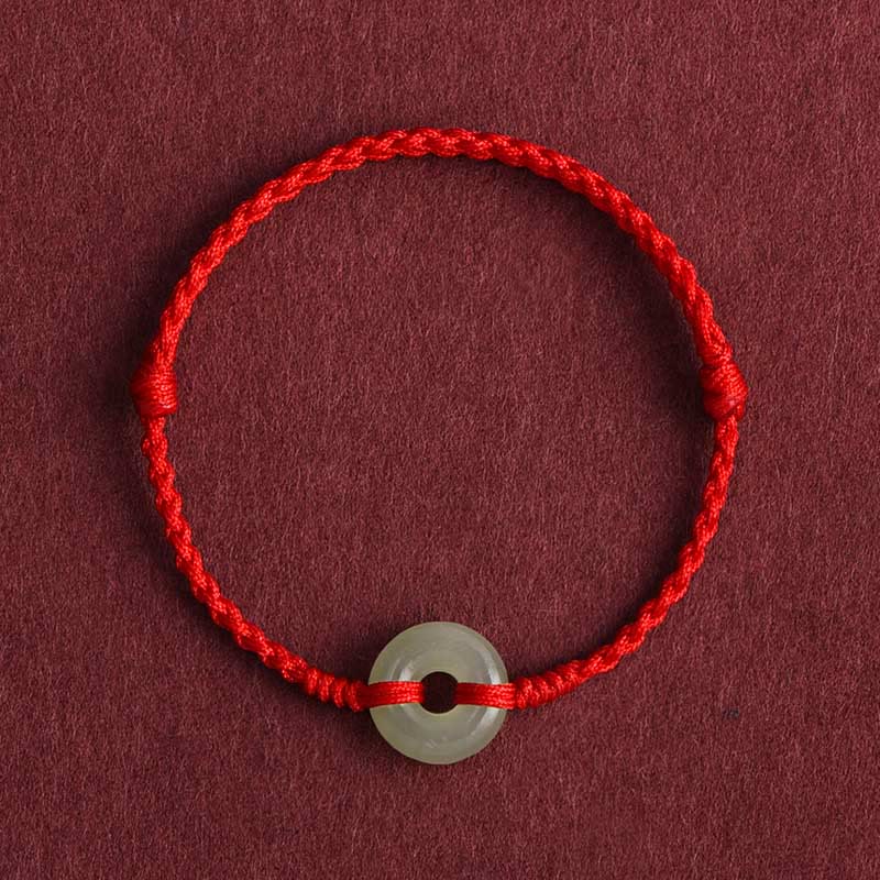 Buddhist Blessing Natural Hetian Jade Peace Buckle Protection Luck Braided Bracelet Anklet