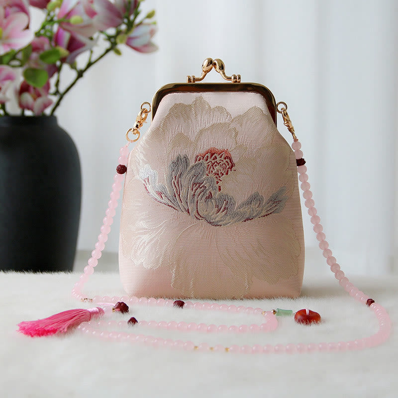 Buddhist Blessing Retro Chinese Embroidery Pearl Chain Crossbody Bag Shoudler Bag