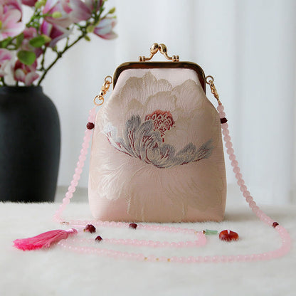 Buddhist Blessing Retro Chinese Embroidery Pearl Chain Crossbody Bag Shoudler Bag
