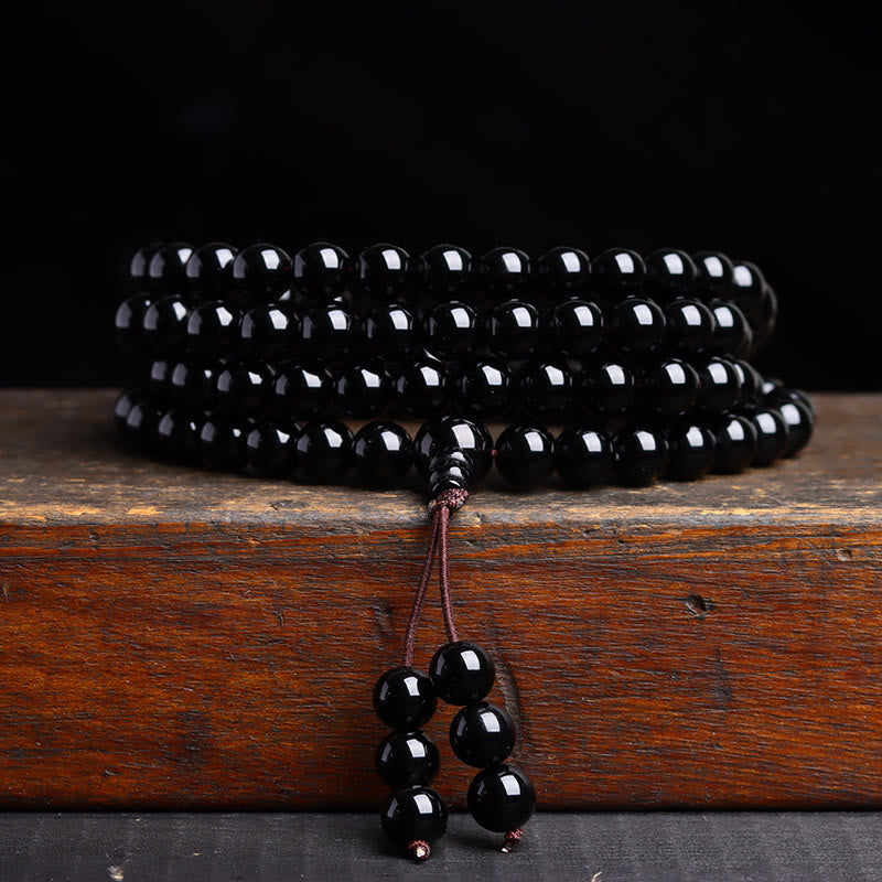 Buddhist Blessing 108 Mala Beads Black Obsidian lce Obsidian Fulfilment Bracelet