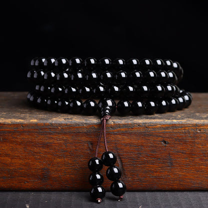 Buddhist Blessing 108 Mala Beads Black Obsidian lce Obsidian Fulfilment Bracelet