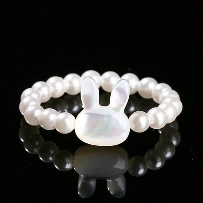 Buddhist Blessing 3mm Tridacna Stone Bead Rabbit Blessing Elastic Ring