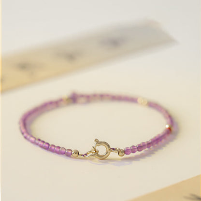 Buddhist Blessing 2mm Ultra-Thin Beads Natural Amethyst 14k Gold Plated Copper Inner Peace Meditation Bracelet
