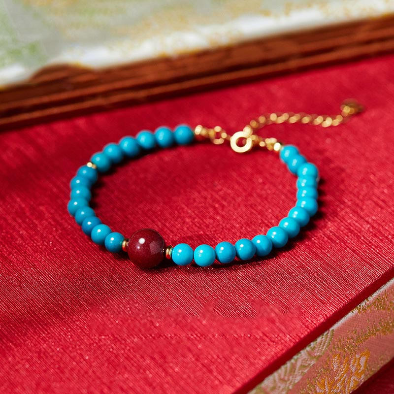 Buddhist Blessing 925 Sterling Silver Turquoise Cinnabar Purification Bracelet