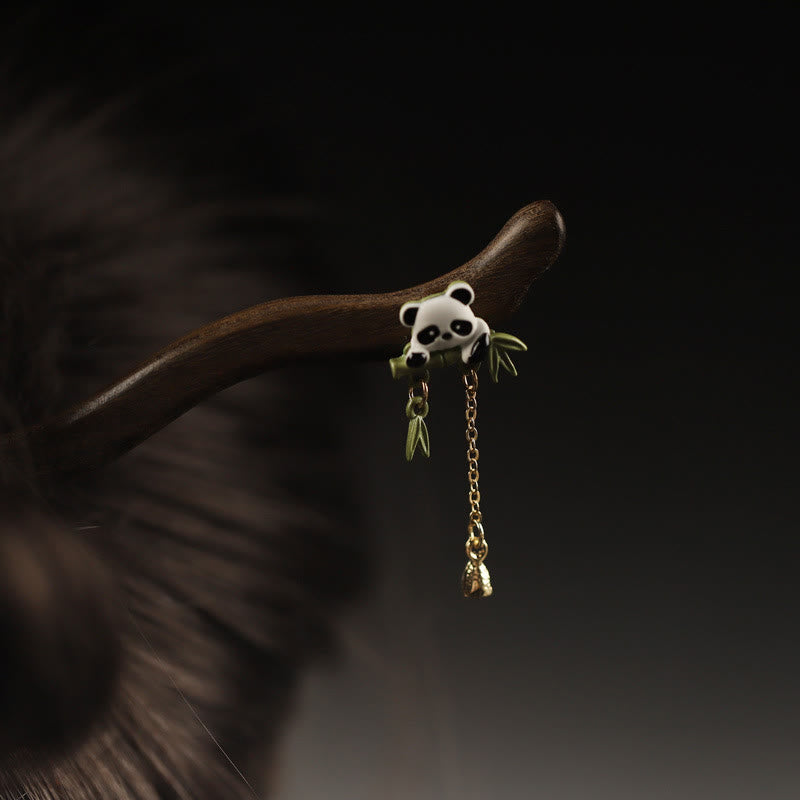 Buddhist Blessing Ebony Panda Bamboo Tassel Courage Hairpin