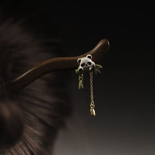 Buddhist Blessing Ebony Panda Bamboo Tassel Courage Hairpin