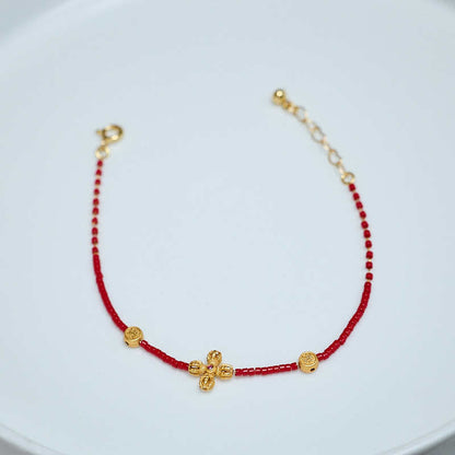 Buddhist Blessing 24k Gold Plated 925 Sterling Silver Liuli Glass Bead PiXiu Four Leaf Clover Joy And Happiness Wealth Bracelet