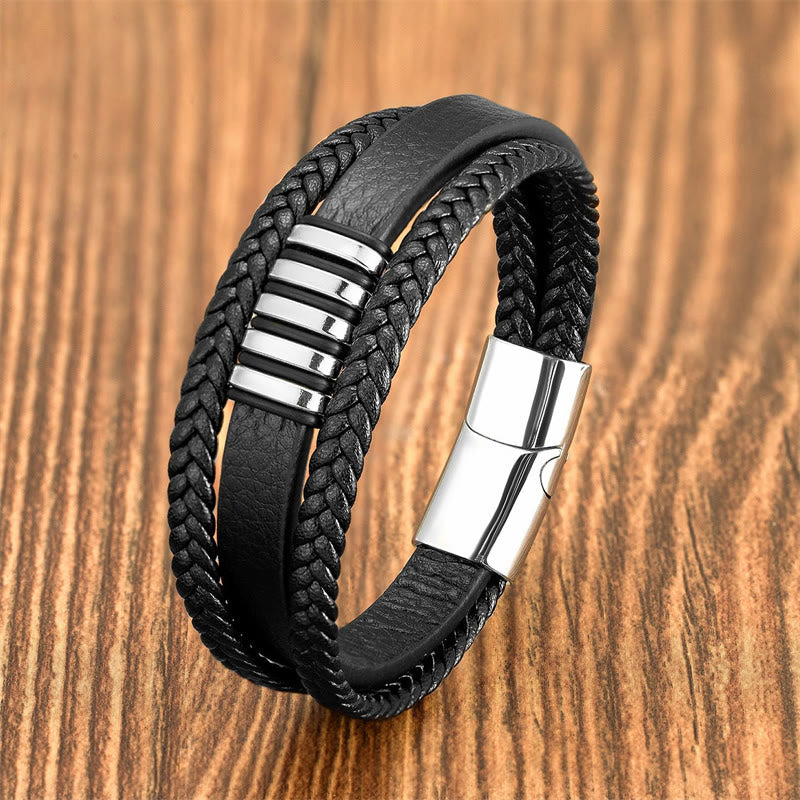 Buddhist Blessing Multi-layer Leather Rope Titanium Steel Buckle Balance Bracelet