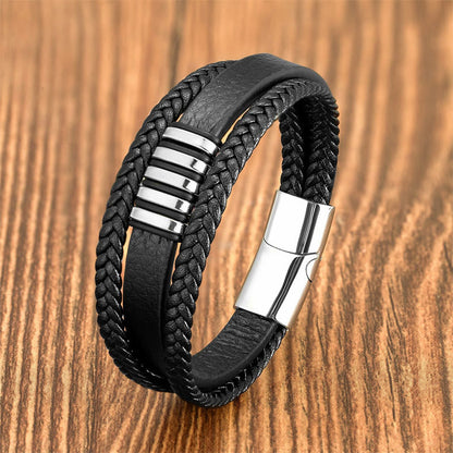 Buddhist Blessing Multi-layer Leather Rope Titanium Steel Buckle Balance Bracelet